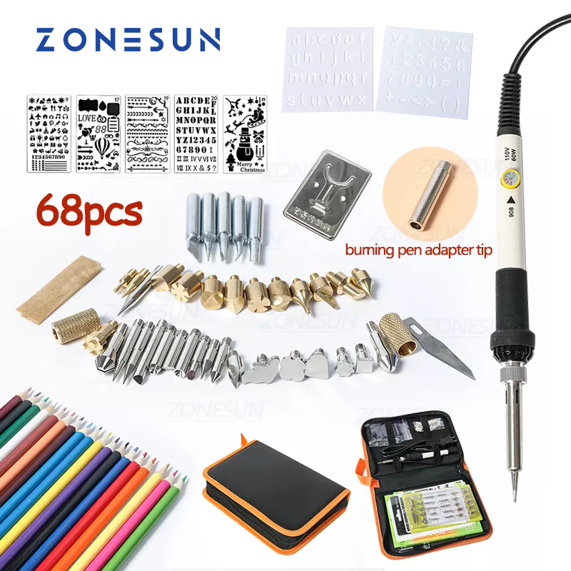 ZONESUN Hot Foil Stamping Soldering Iron Carving Pyrography Tool Wood Bronzing Embossing Burning Soldering Pen Set Welding Tips Kit