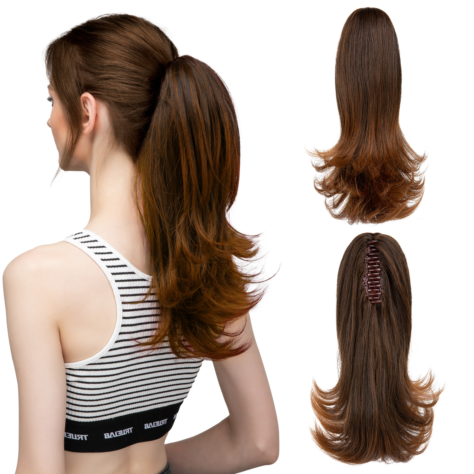 Synthetic Claw Clip In Ponytail Hair Extensions Hairpiece 14" Blonde Hair Wavy False Pigtail With Elastic Band Horse Tail