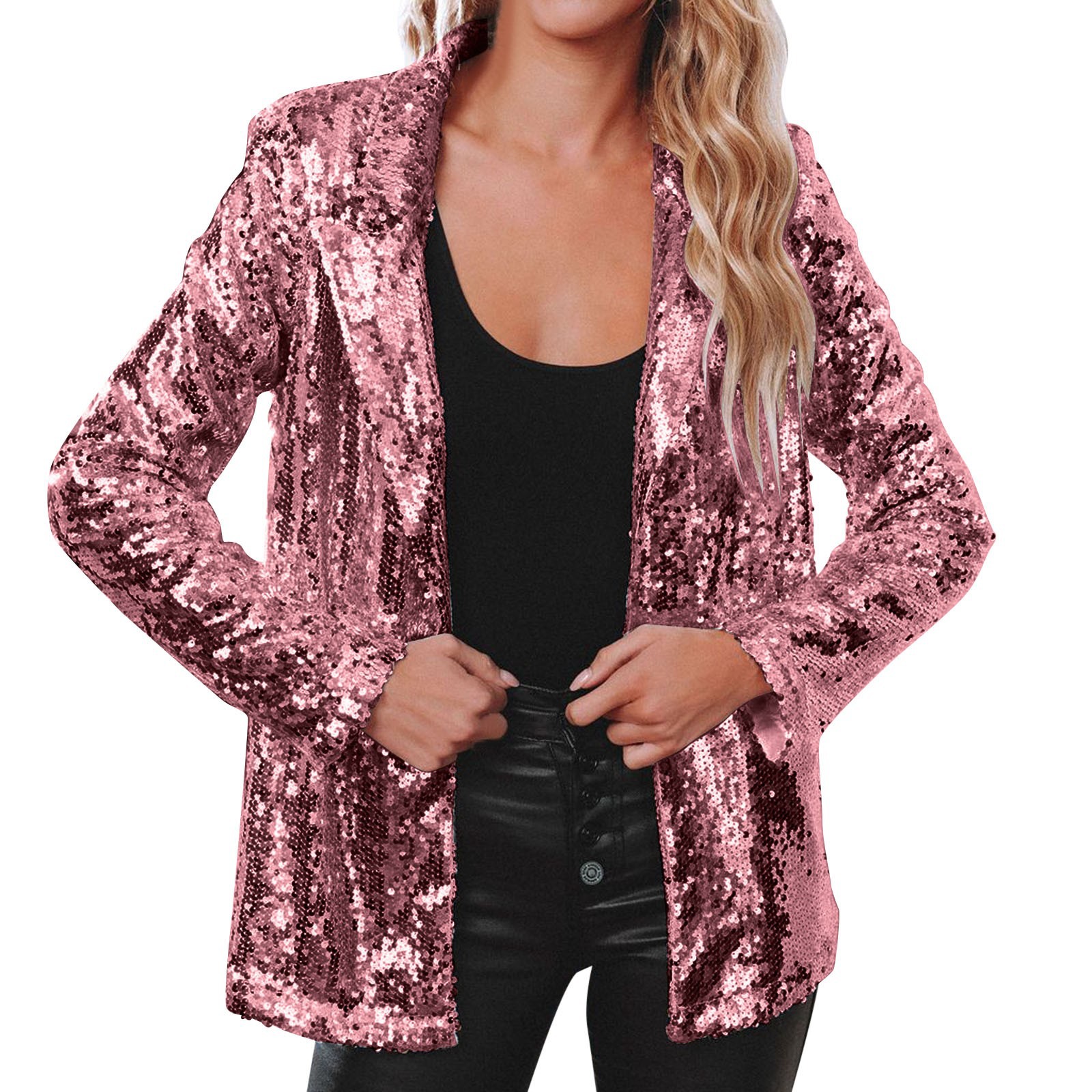 Women's Jackets Casual sequin top with multi colored sequins, long sleeved style suit jacket