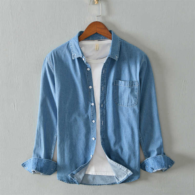 Men's Jackets New Japanese Fashion Youth Shirt Jacket Men's Casual Long Sleeve Denim Shirt Men's Coatljk