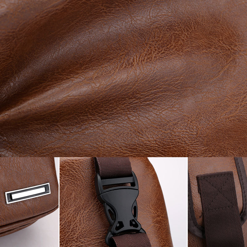 External Frame Packs Men Sport Chest Bag Vintage PU Zipper Open Crossbody with Earphone Holes Casual Fashion Men's 230427