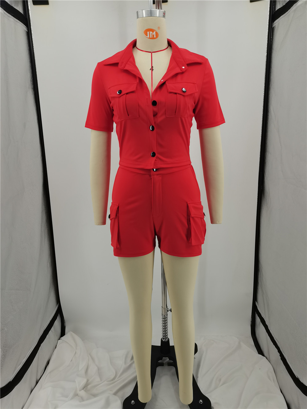 2023 Designer Tracksuits Summer Outfits Women Two Piece Sets Short Sleeve Pocket Shirt and Cargo Shorts Casual Solid Sweatsuits Sportswear Wholesale C