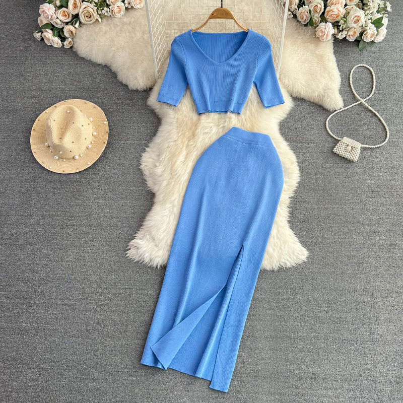 Two Piece Dress OCEANLOVE Two Piece Set for Women Knitting Solid Spring Summer Sexy Skirts Sets Korean Fashion Sexy Conjuntos De Vestidos 230428