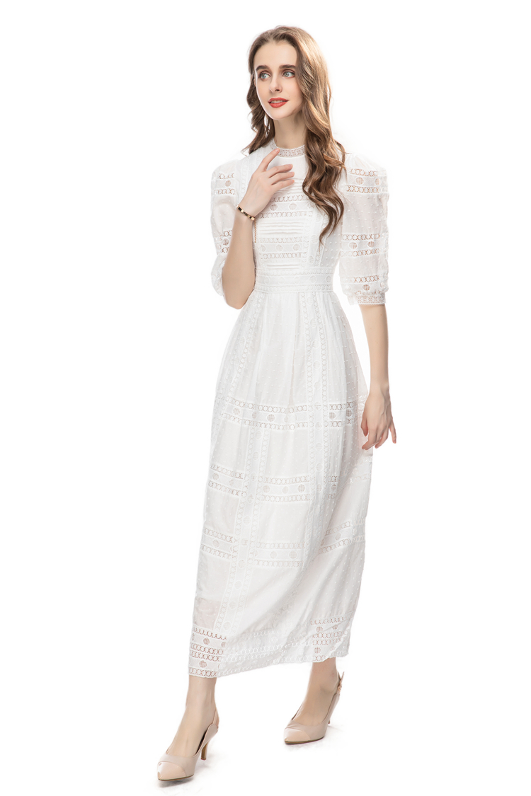 Women's Runway Dresses O Neck Short Sleeves Embroidery Lace High Street Casual Pencil Vestidos