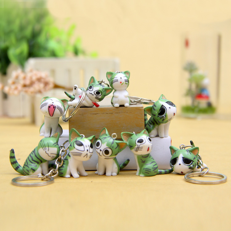 9pcs Anime Doll Figure Key Chains Rings Creative PVC Little Cat Design Pendant Bag Charms Cute Animal Keychain for Car Keys Cartoon Keyring Accessorie