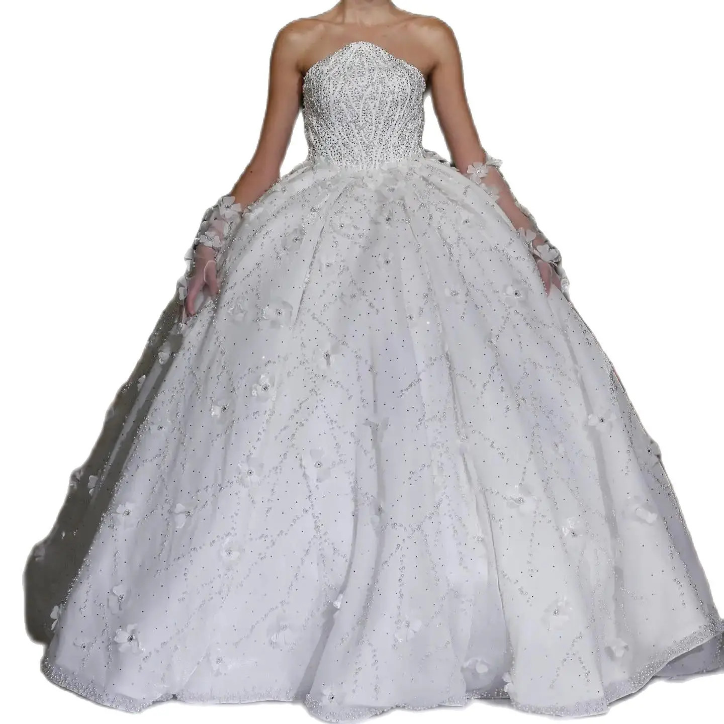 Classic Strapless Wedding Dresses Ball Gown Elegant Sleeveless Applique Sequined Lace vestidos de novia Custom Made