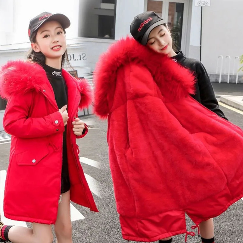 Clothing Sets 5 14 Years Teen Girls Winter Jacket Plus Velvet Warm Kids Windbreaker Coat For Fur Collar Hooded Parkas Children Outerwear 231128