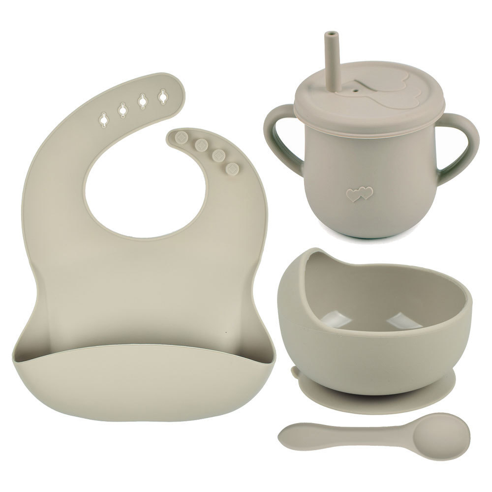 Cups Dishes Utensils 4Pcs/Set Baby Silicone Feeding Bowl Plate Dinnerware Set for Baby Toddlers Baby Feeding Cups Solid Bibs Tableware Set Dishes 2304