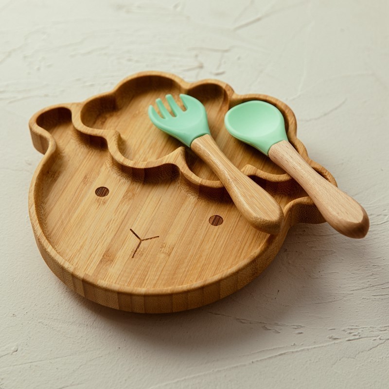 Cups Dishes Utensils 3Pcs Wooden Dinner Plate Silicone Suction Cup Kids Feeding Tableware Bamboo Wood Non-slip Dinnerware Baby Feeding Plate Free BPA 