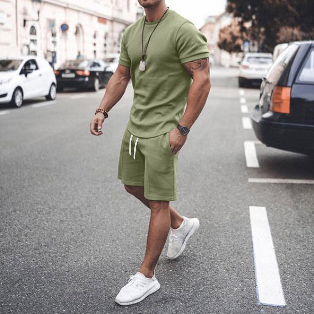 Men's Tracksuits Summer Men's T-shirt Oversized Men Tracksuits Solid Color Fashion Streetwear Mens Clothes Casual Loose 2 Piece Male Set 230