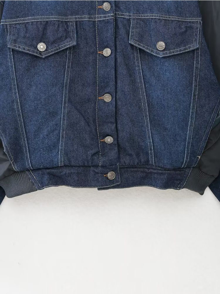 Women's Jackets YENKEY Fashion Women Vintage Patchwork Denim Bomber Jacket Long Sleeve Front Flap Pockets Female Loose Coat 230428