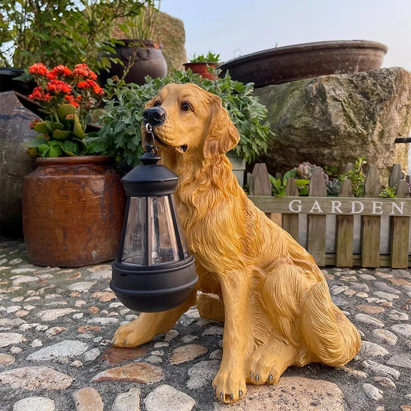 Garden Decorations Solar Simulation Animal Light Outdoor Waterproof Resin Dog Statues Led Night Lights For Pathway Yard Wildlife Decoration 231127