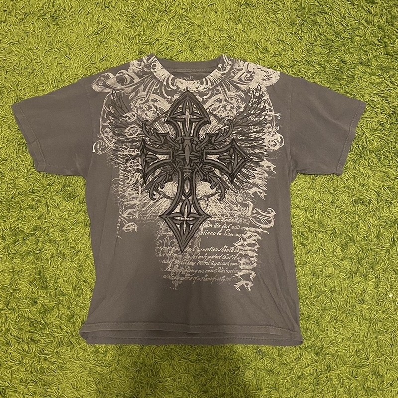 Women's T Shirt Y2k Kaus Pria Grafis Sayap Belakang untuk Atasan Baju Lengan Pendek Leher Bulat Gotik Fashion Baru 230427