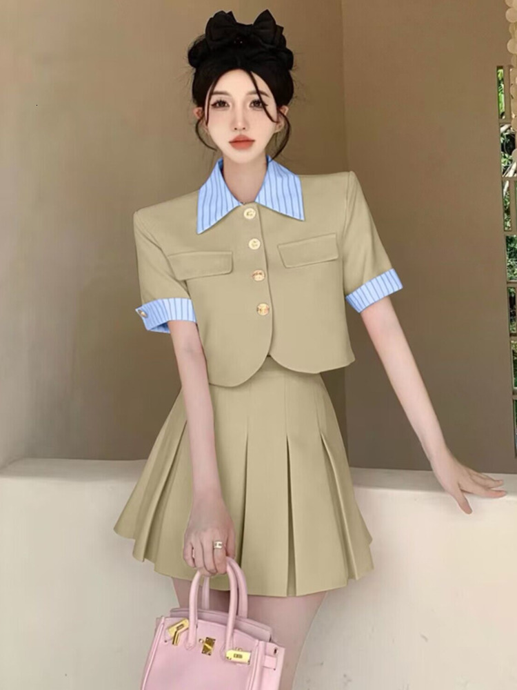 Two Piece Dress Small Fragrance Suit Women's Summer Elegant Fashion OL Two Piece Set Women Jacket Coat Pleated Skirt 2 Piece Outfits 230428