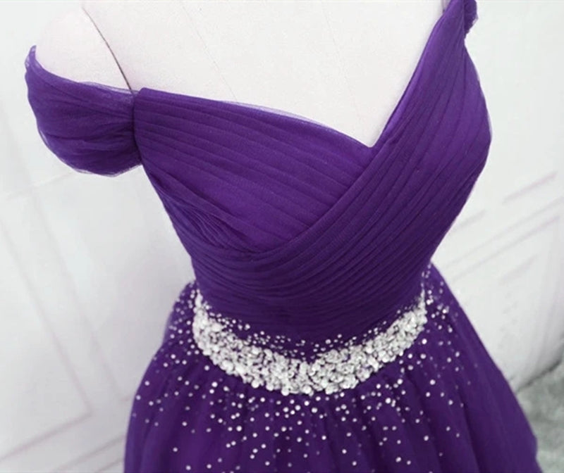 Purple Dark Prom Formal Dress Off Shoulder Sequins Beaded Lace Up Long Tulle Women Girl Evening Birthday Dresses Robe De Soiree es