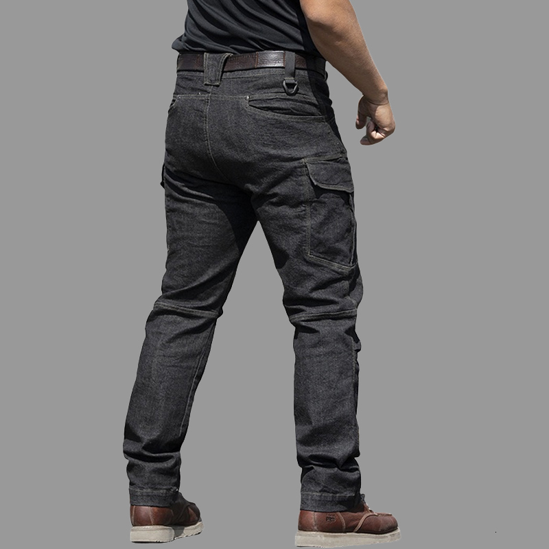 Men s Jeans Celana Panjang Kargo Taktis Pria Militer Tentara Kasual Sepeda Motor Denim Pengendara Regang Banyak Saku 230427