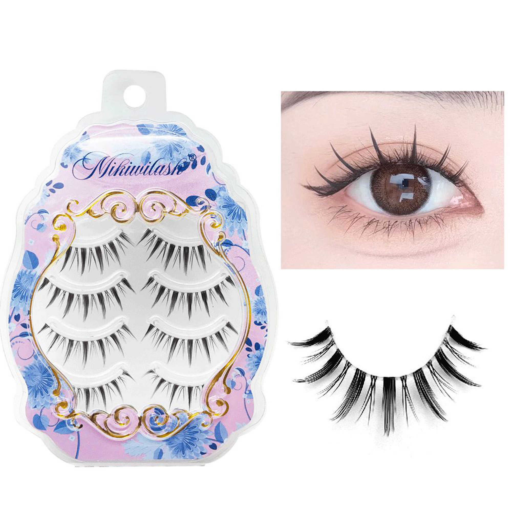 3 PCFalse Eyelashes Mikiwi Manga Lashes japanese Clear Band Multipack False Eyelashes Natural Look Anime Strip Lashes Wispy Lashes Z0428