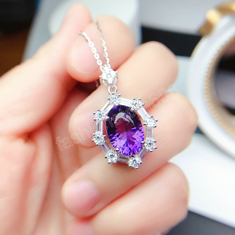 Exquisite Oval Cut Olive Green / Purple Cubic Zirconia Clavicle Chain Necklace Banquet Party Silver Color Fashion Jewelry