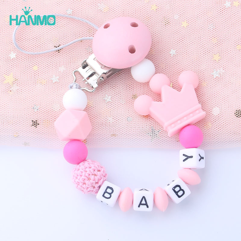 Pacifier Holders Clips# Handmade free personalized name silicone baby pacifier clip crown chain holder safe teether 230427