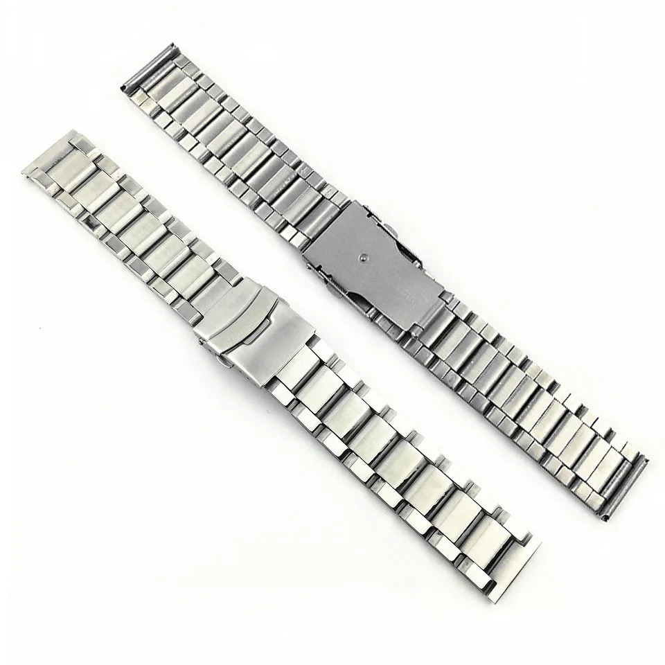 Watch Bands Silver Security Buckle Stainless Steel Piece Watch Band 20mm 22mm 24mm Watch Strap Wrist Bracelet 3 Beads Belt with Pins 231128