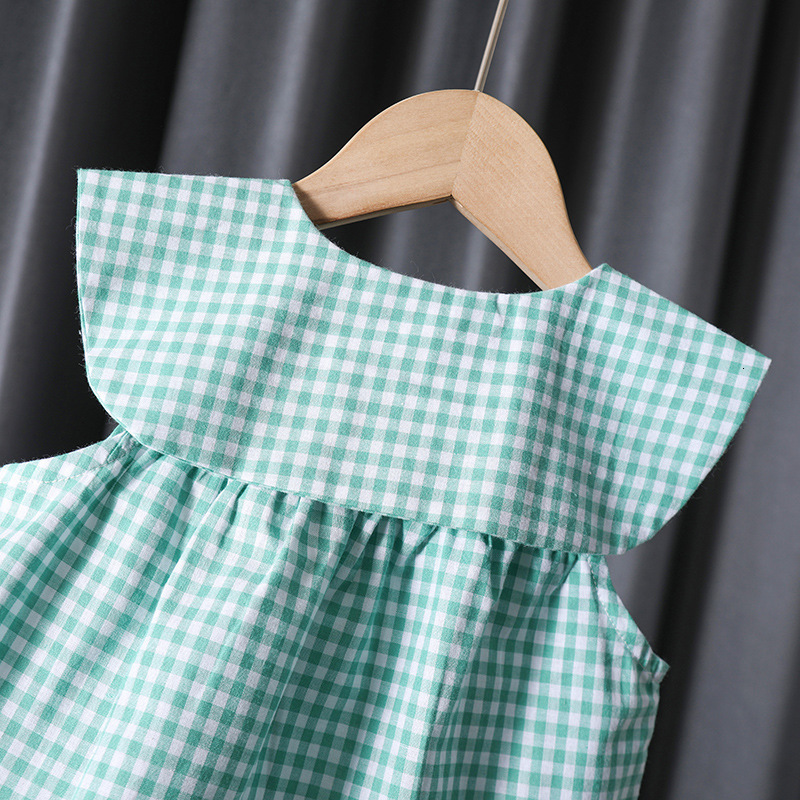 Rompers Girls Checker Set 06 Year Old Summer Doll Neck Sleeveless Top Shorts 2 Piece Baby Clothes born 230427