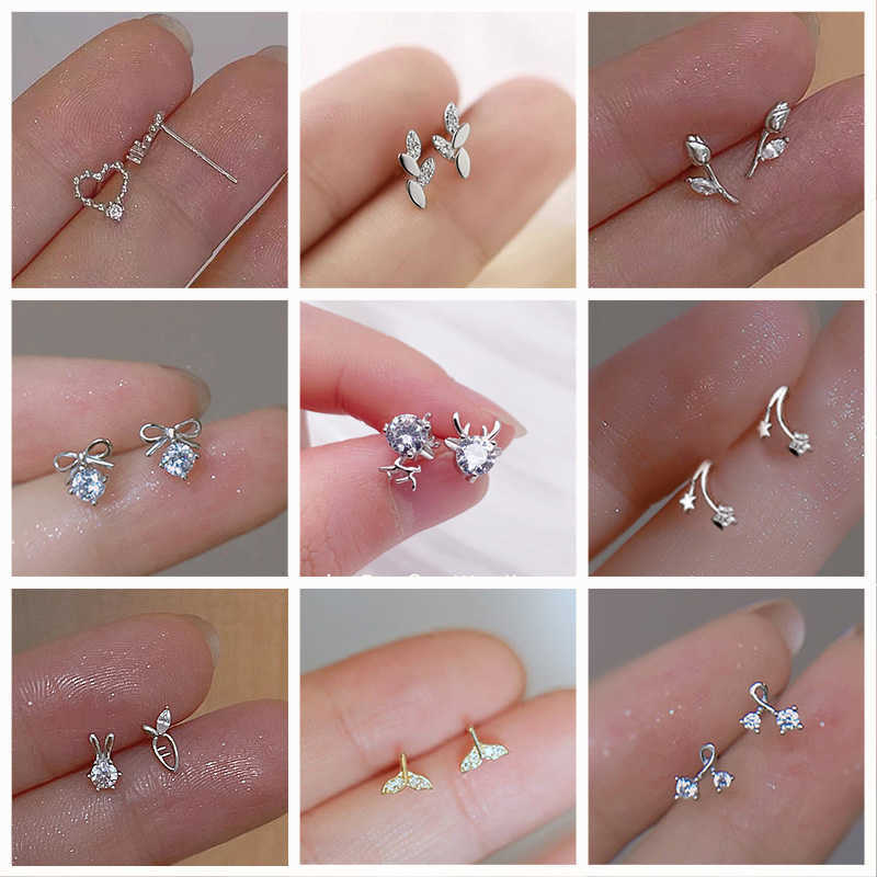 Stud Mini Exquisite Silver Plated Copper Women Earings Simple Flower Deer Sweet Teen Stud Earrings Pierced Korean Earrings Jewelry W0428