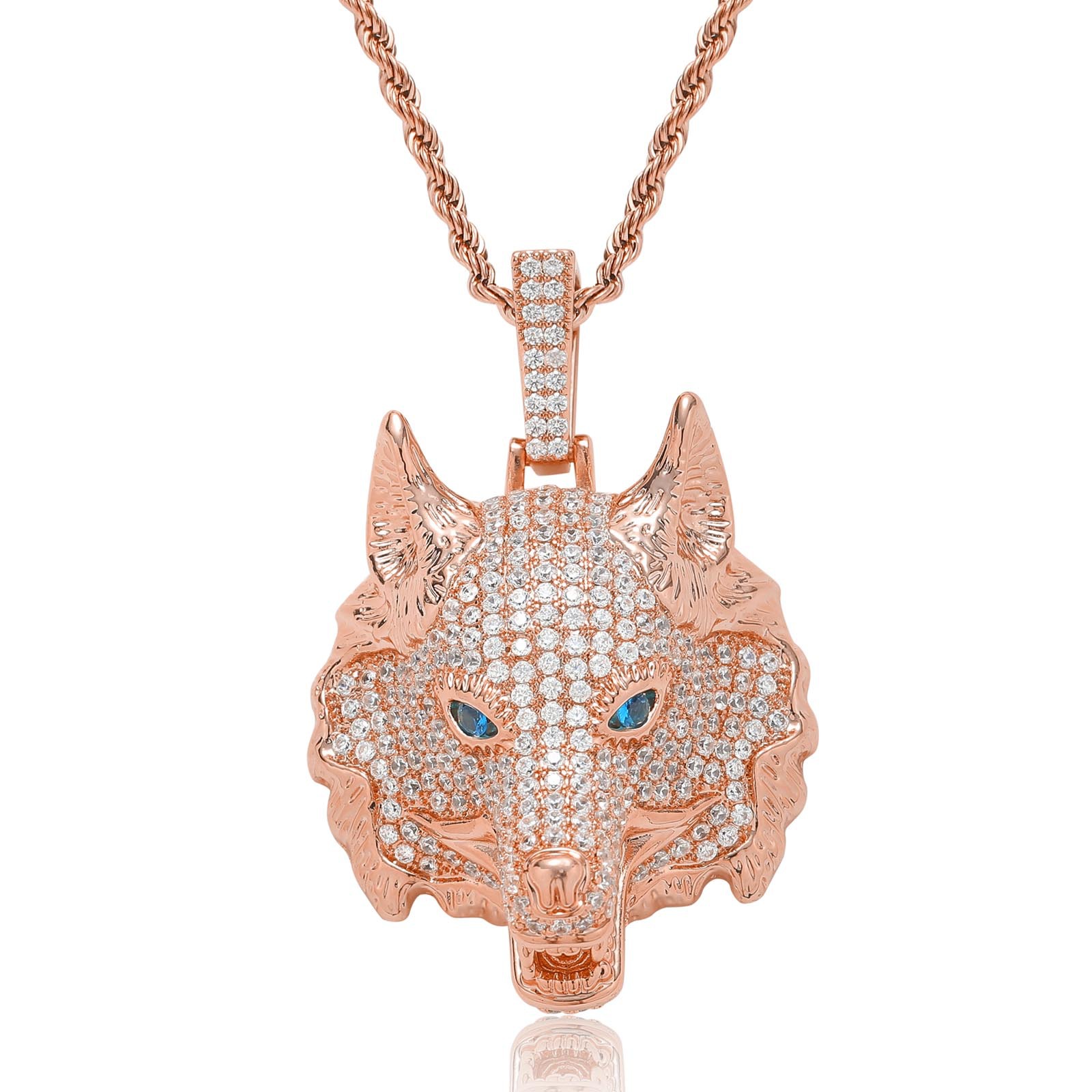 Hip Hop Retro 3D Wolf Head Pendant Necklace Cool Men Gift Full 5A Zircon 18k Real Gold Plated Jewelry