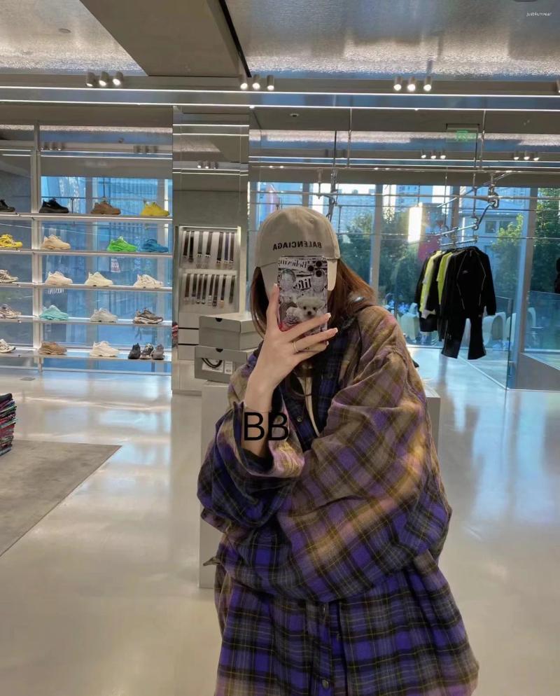 Men's Casual Shirts Autumn Collection Long Sleeve Turn Down Collar Letters Embroidered Gradient Tie Dye Plaid Shirt Women