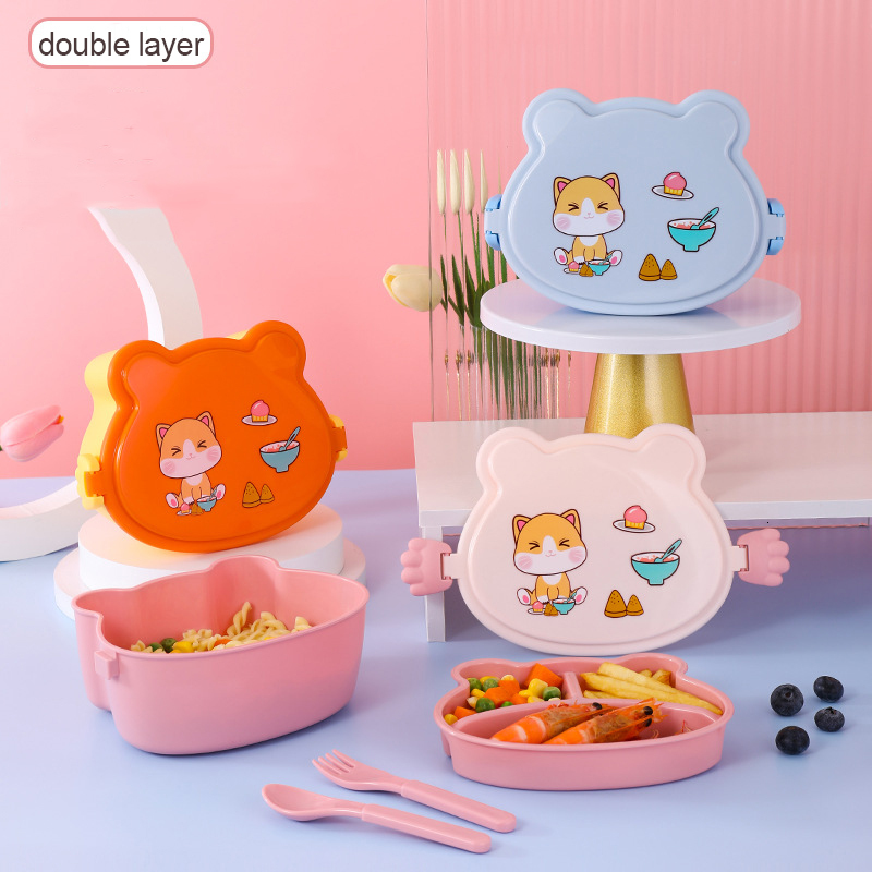 Cups Dishes Utensils Lunch Box for Kids Girls Double Layer With Compartments Bento Lunchbox School Child Leakproof Children's Food Snack Boxes 23