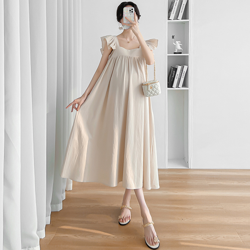 Maternity Dresses 2321# Summer Fashion Linen Maternity Loose Straight Dress Sweet Rufflle Clothes for Pregnant Women Pregnancy Casual 230428