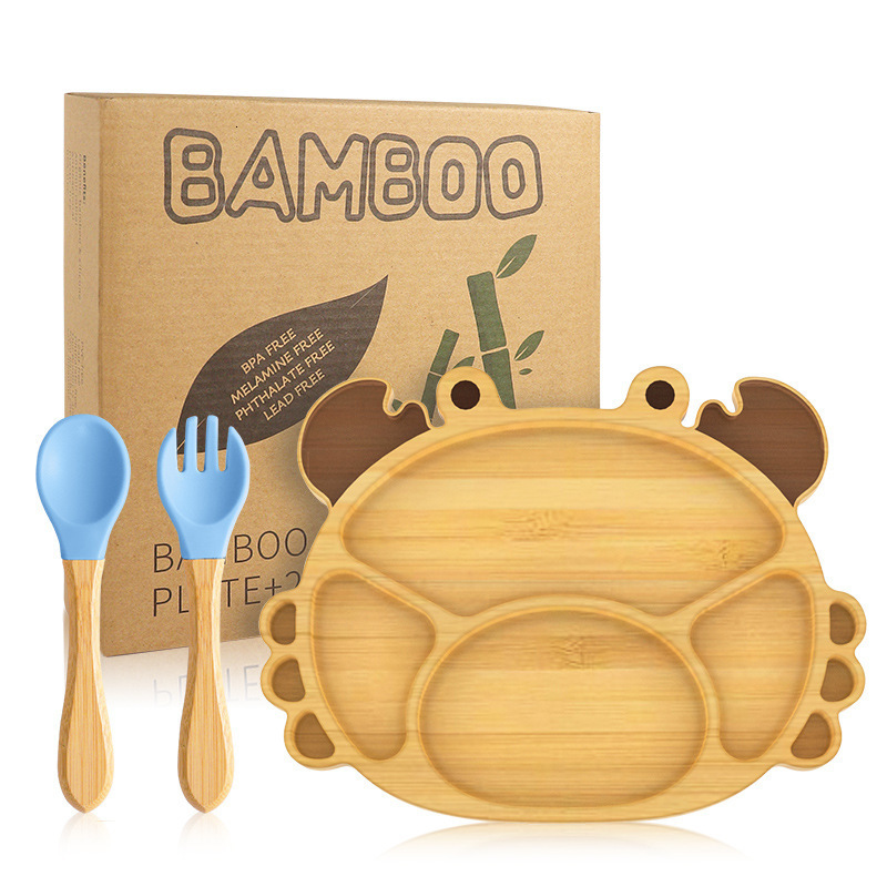 Cups Dishes Utensils Baby Stuff Bamboo Tableware Cup Bowl Plate/Tray Bibs Spoon Fork Sets Children Non-slip Feeding Free Dinnerware Dinner 230428