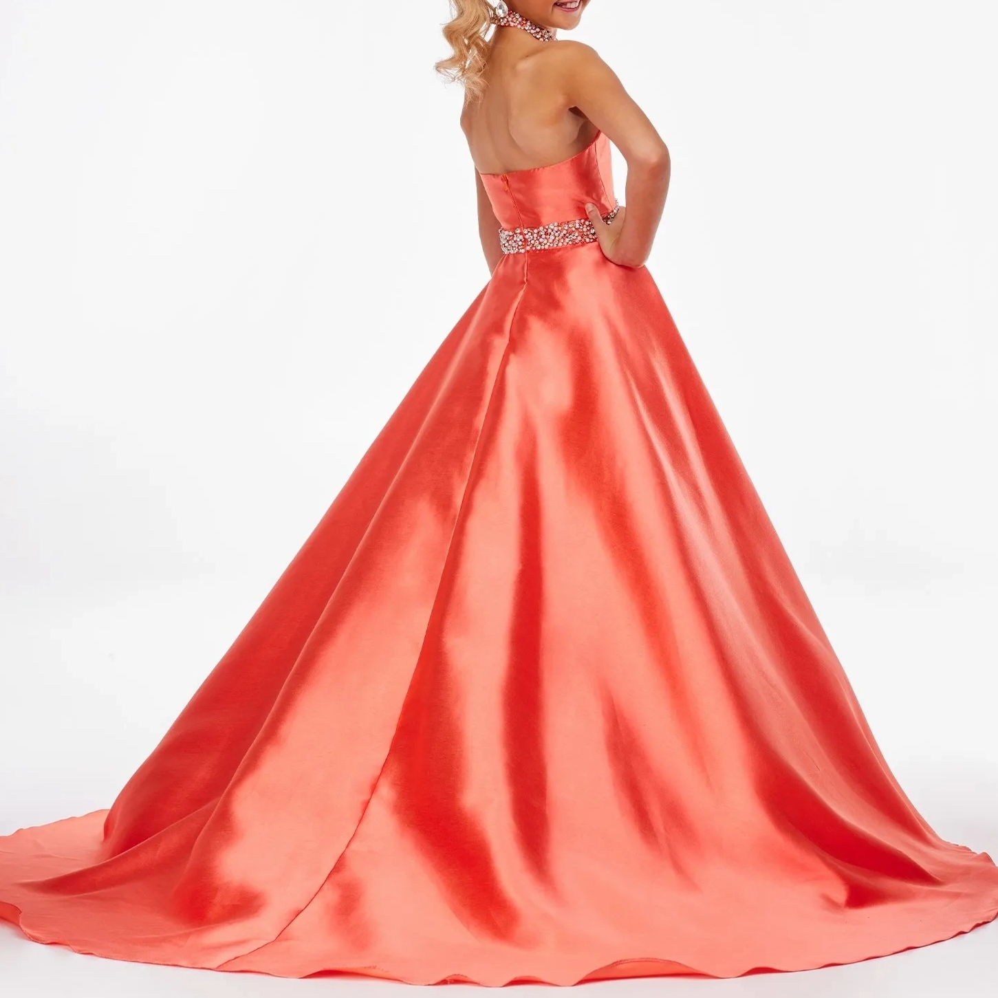 Halter A-Line Little Girl Pageant Dress 2024 Orange Lilac Royal Glitz Baby Kid Fun Fashion Runway Drama Birthday Formal Cocktail Party Gown Toddler In