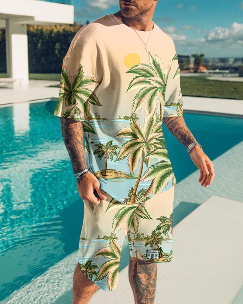 Mens Tracksuits Hawaii Mens Tracksuit Set 3D Print 2 Pcs Man TShirtShorts Sports Suit Casual Trend Beach Vacation Harajuku Summer Clothes 230428
