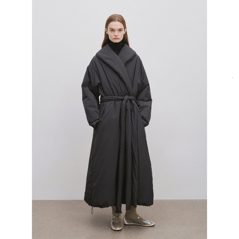 Women's Parkas Autumn/Winter New ROW Style 90 Duck Cotton Lace Up Knee Length Thickened Warm Loose Down Coat 230107