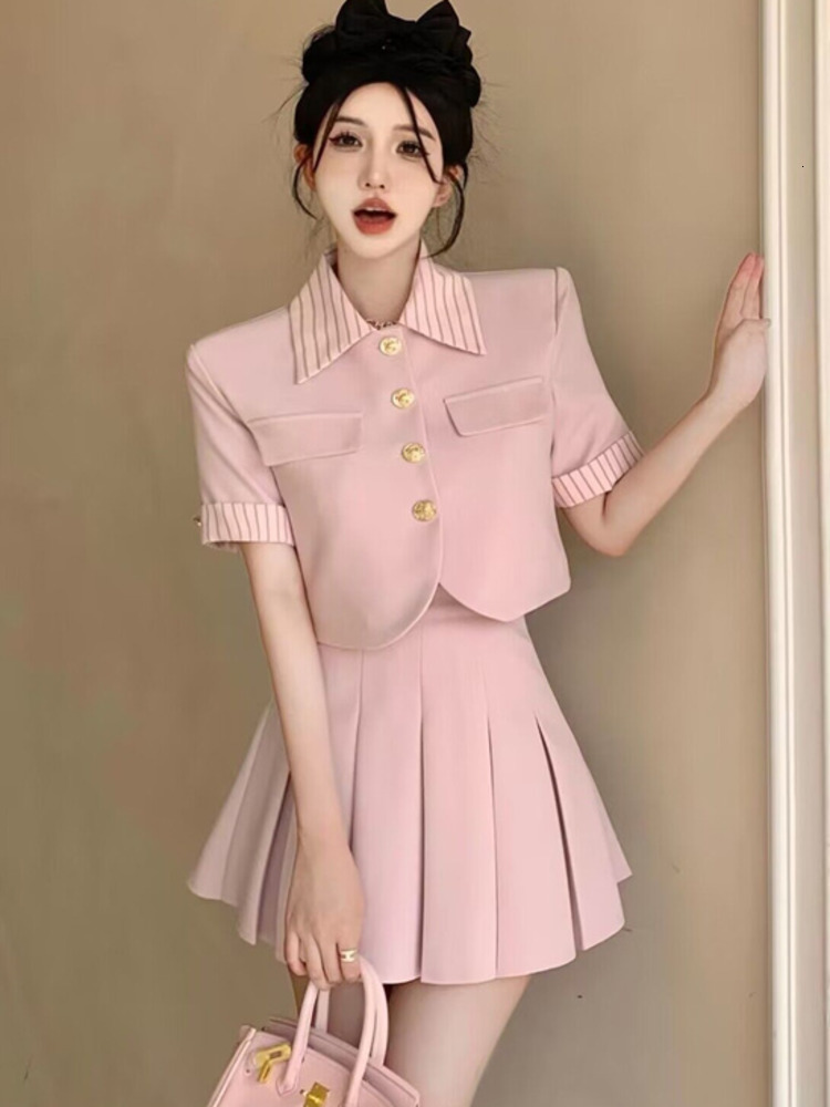 Two Piece Dress Small Fragrance Suit Women's Summer Elegant Fashion OL Two Piece Set Women Jacket Coat Pleated Skirt 2 Piece Outfits 230428