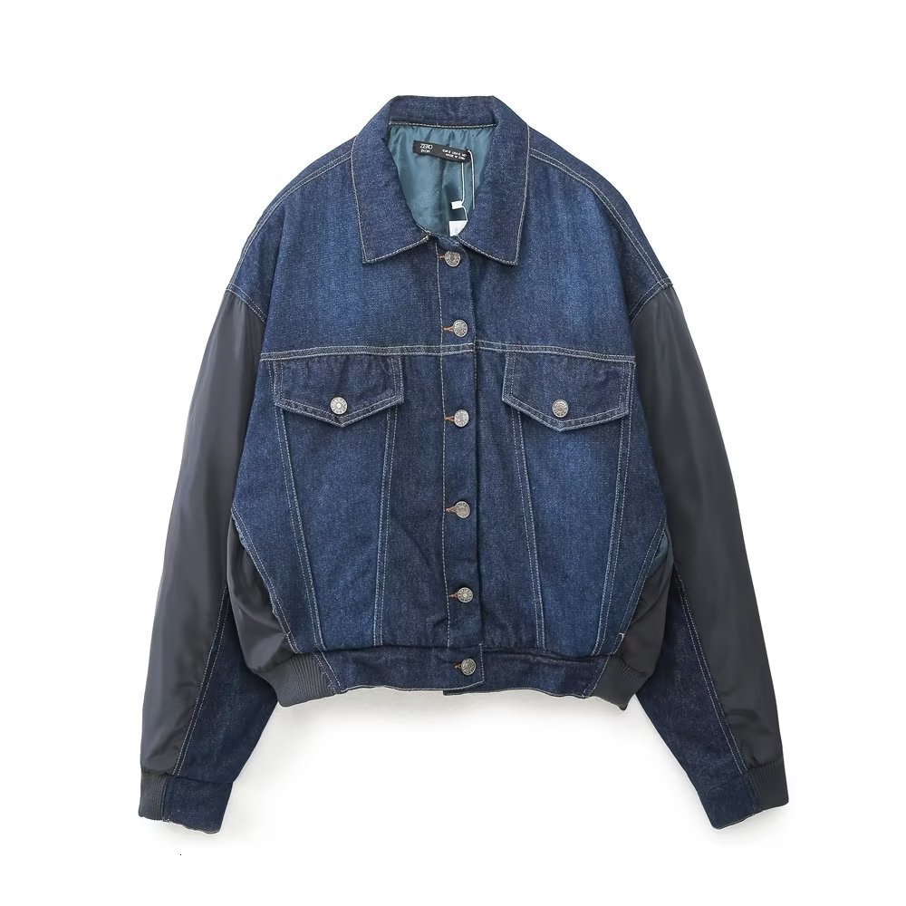 Women's Jackets Women Fashion Spliced cowboy pilot Jacket Coat Vintage Long Sleeve Button-up Female Outerwear Chic Overshirt 230428