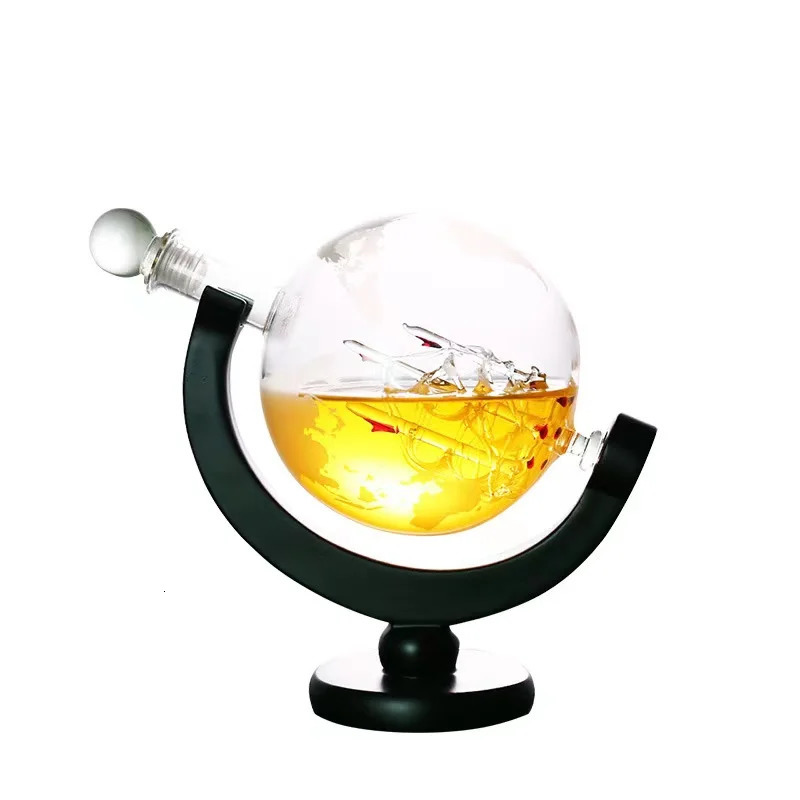 Bar Tools Whiskey Glass Set Crystal Globe Liquor Carafe for Whisky Vodka Sailboat in Decanter with Finished Wooden Stand Cup 231127