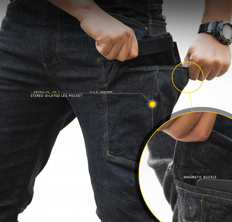 Men s Jeans Celana Panjang Kargo Taktis Pria Militer Tentara Kasual Sepeda Motor Denim Pengendara Regang Banyak Saku 230427