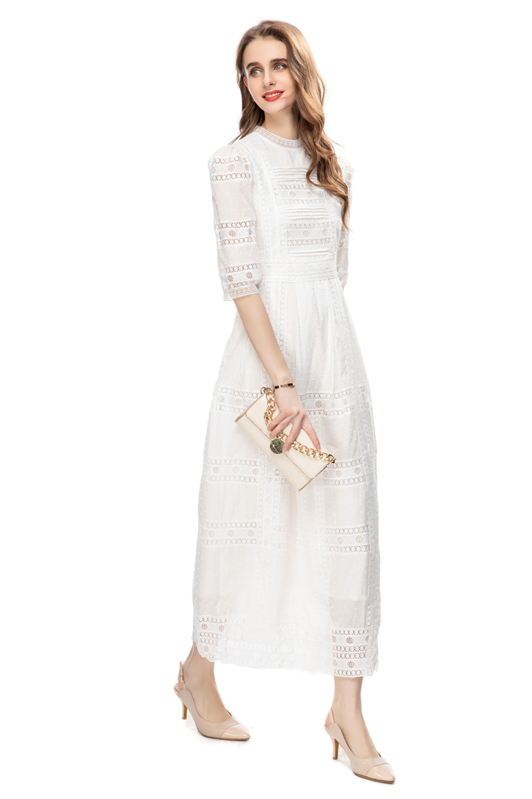Women's Runway Dresses O Neck Short Sleeves Embroidery Lace High Street Casual Pencil Vestidos