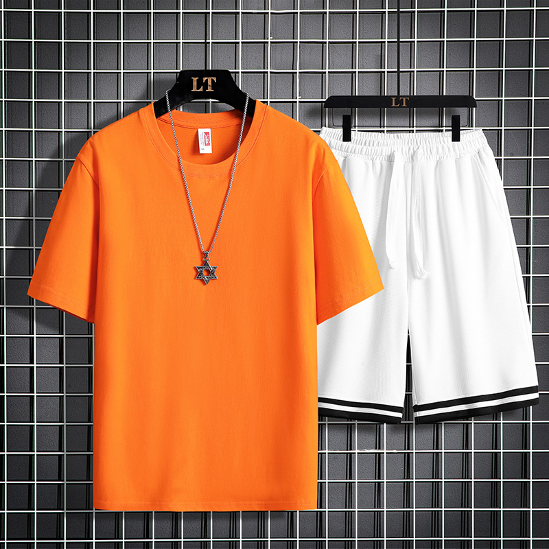 Men's Tracksuits Mens Cotton Shorts Two Piece Set Casual Solid Color Short Sleeve Sports Suit Mens Summer Fashion Harajuku Multicolor Tracksuit 2