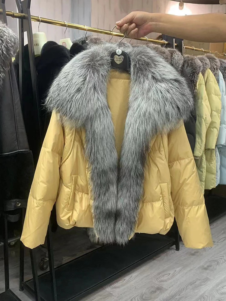 Women's Wool Blends ANNSIRGRA White Duck Down Jacket Winter Women Coat Loose Natural Real Fox Fur Collar Thick Warm Outerwear Oversize 231128