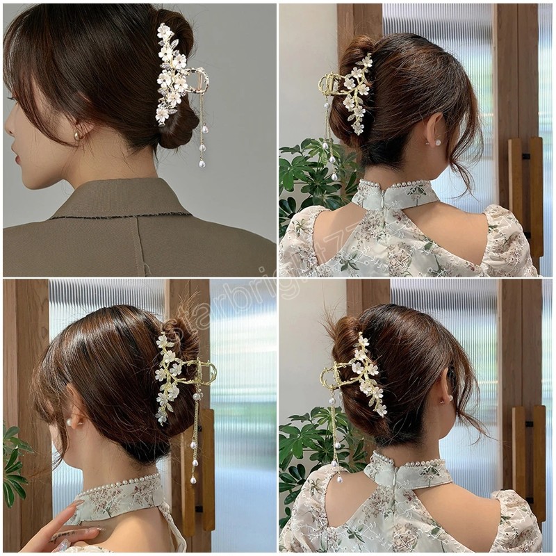 Pearl Flower Tassel Hair Claw Cute Sweet Hairpin Girl Fashion Hair Clip Headdress Party Women Hair Accessories Gift