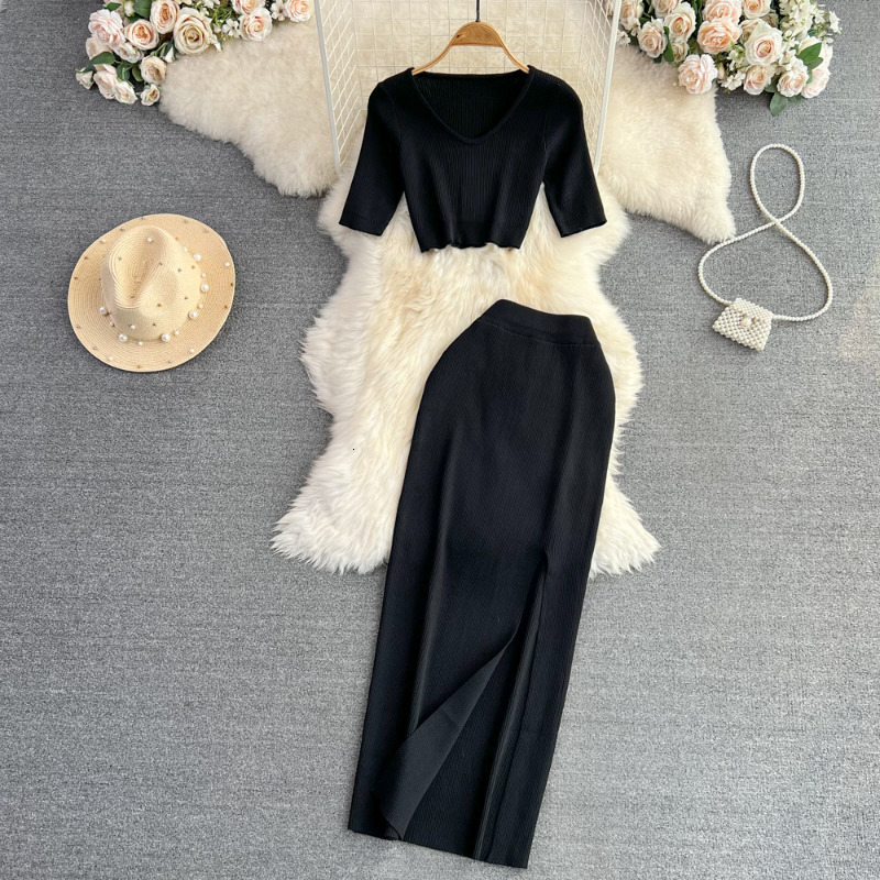 Two Piece Dress OCEANLOVE Two Piece Set for Women Knitting Solid Spring Summer Sexy Skirts Sets Korean Fashion Sexy Conjuntos De Vestidos 230428