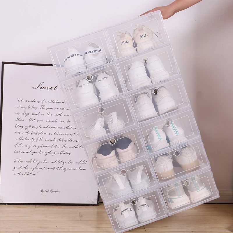 Boxes Bins US Clear Shoe Box Set Foldable Storage Plastic Transparent Door Home Closet Organizer Case Shelf Stack Display W0428