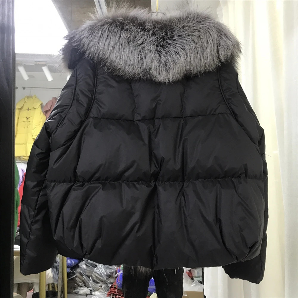 Women's Wool Blends ANNSIRGRA White Duck Down Jacket Winter Women Coat Loose Natural Real Fox Fur Collar Thick Warm Outerwear Oversize 231128