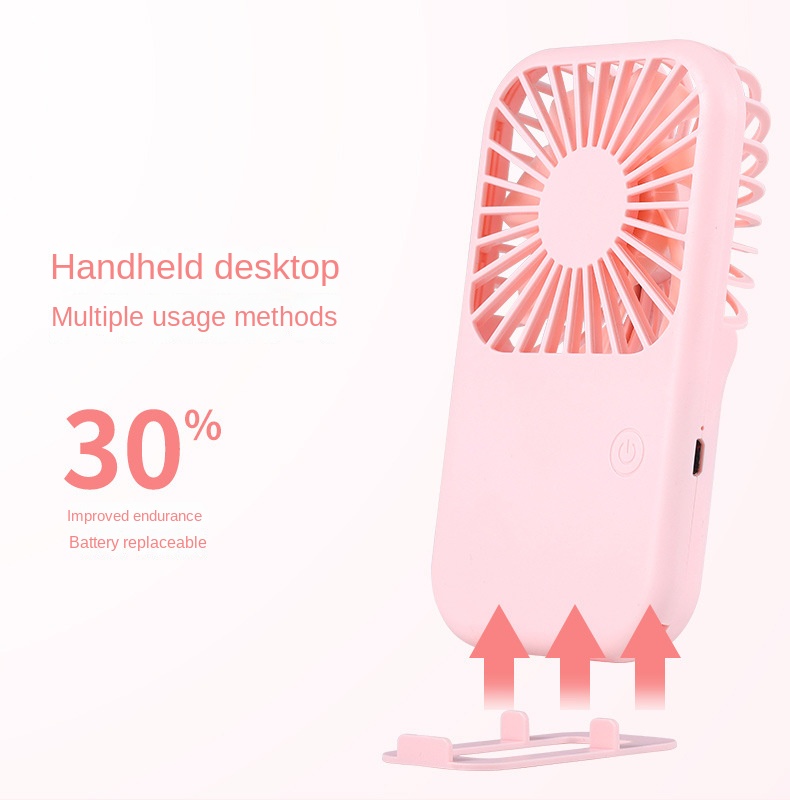 USB Mini Fan Portable Pocket Fan Cartoon Handheld Desktop Rechargeable Standing Fan Three Gear Wind Speed Regulation