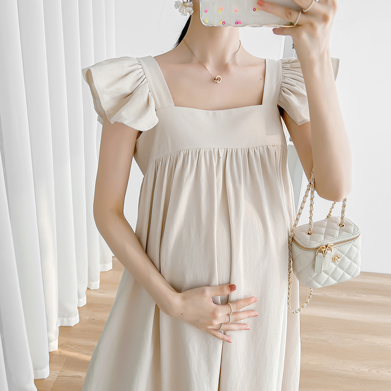 Maternity Dresses 2321# Summer Fashion Linen Maternity Loose Straight Dress Sweet Rufflle Clothes for Pregnant Women Pregnancy Casual 230428