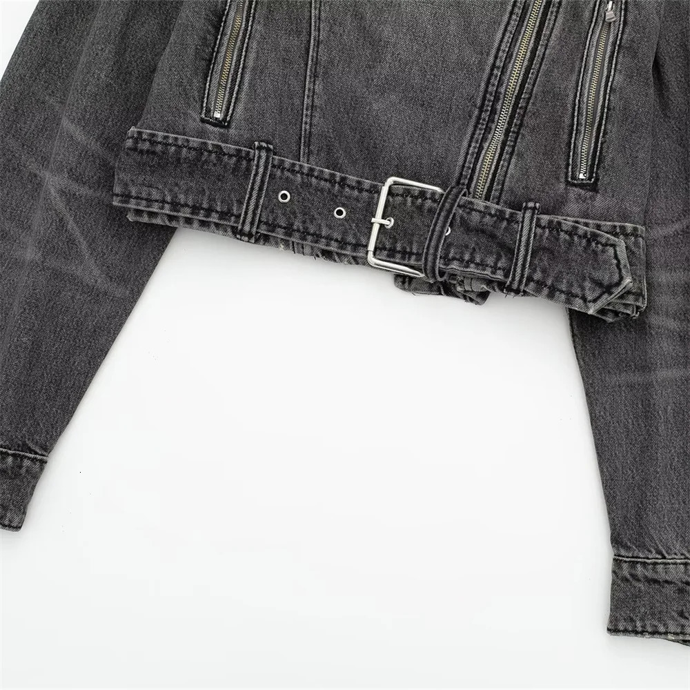 Women's Jackets UNIZERA Autumn and Winter Women's Casual Versatile Polo Neck Motorcycle Loose Belt Denim Jacket Coat 231128