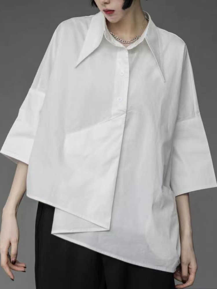 Women's Blouses Shirts Black Shirts New Summer Loose Unique Short-sleeved Women Irregular Three-quarter Sleeve Handsome Unisex White Blouse Women