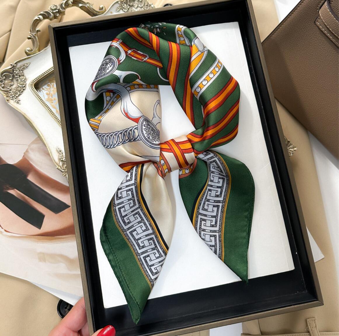 Artwork Printed Flower imitate Silk Scarf Headband for Women Fashion Long Handle Bag Scarves Paris Shoulder Tote Luggage Ribbon Head Wraps 70x70CM 200Style